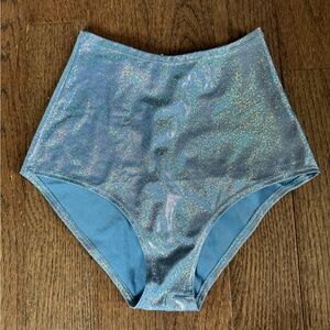 Shimmering Blue High-Waisted Rave Shorts Size S/M
